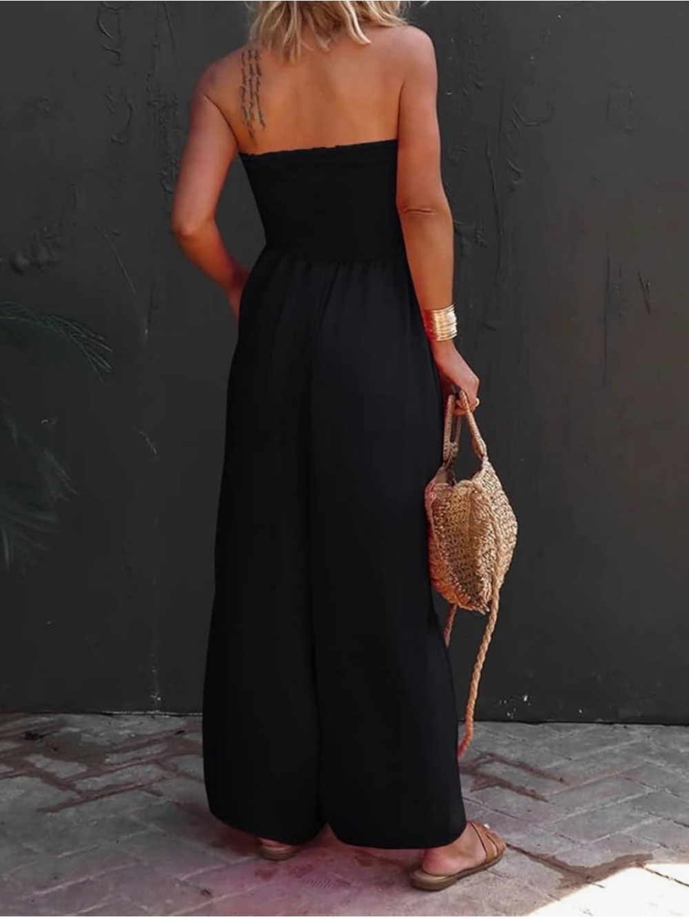 Strapless Black Maxi Jumpsuit with Smocked Bodice - Picture 3 of 5